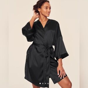 Adore Me Roxey Satin Kimono Robe Black One Size